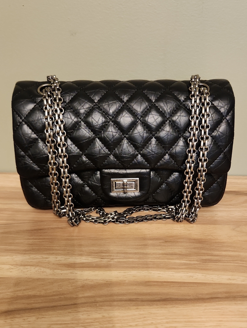 Quilted Black Leather Chain Shoulder Bag